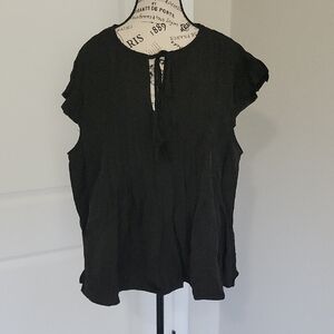 Black Tie-Front Cap Sleeve Blouse